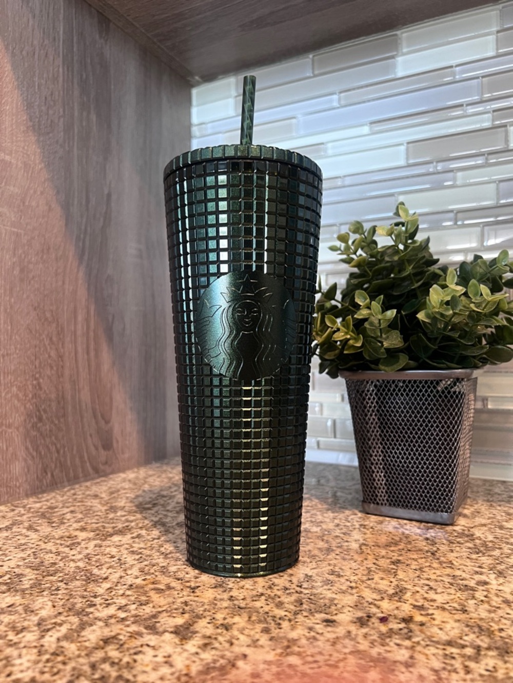 Starbucks *RARE* Metallic Emerald Green Studded Tumbler with Straw